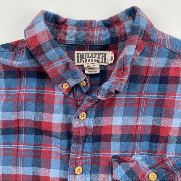 Duluth Trading Company Men's Blue Red Plaid Flannel Button Down Shirt XL-Tall - Picture 3 of 5
